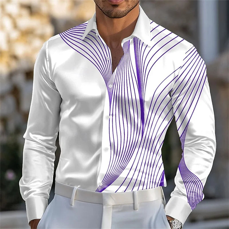 Men's Abstract Liquid Art Satin Shirt Fashion Casual Vacation Summer Spring Autumn Lapel Long Sleeve Shirt Pink Blue Gold Green