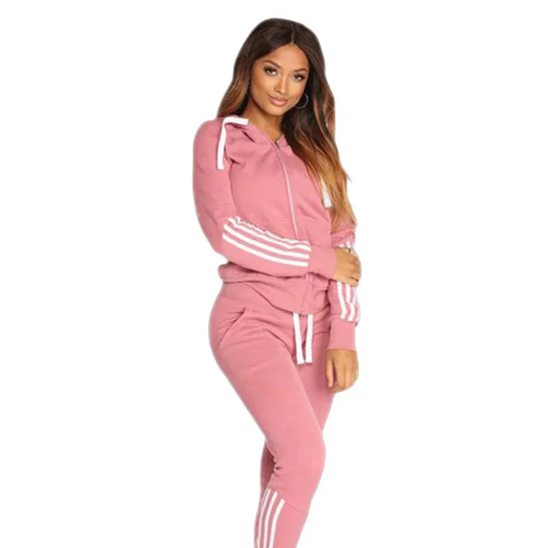 2024 Spring Autumn Women Sweatshirt Set Solid Color Casual Zipper Hoodies Daily Gym Jogging 2 Pieces Set New Woman Pant Sets