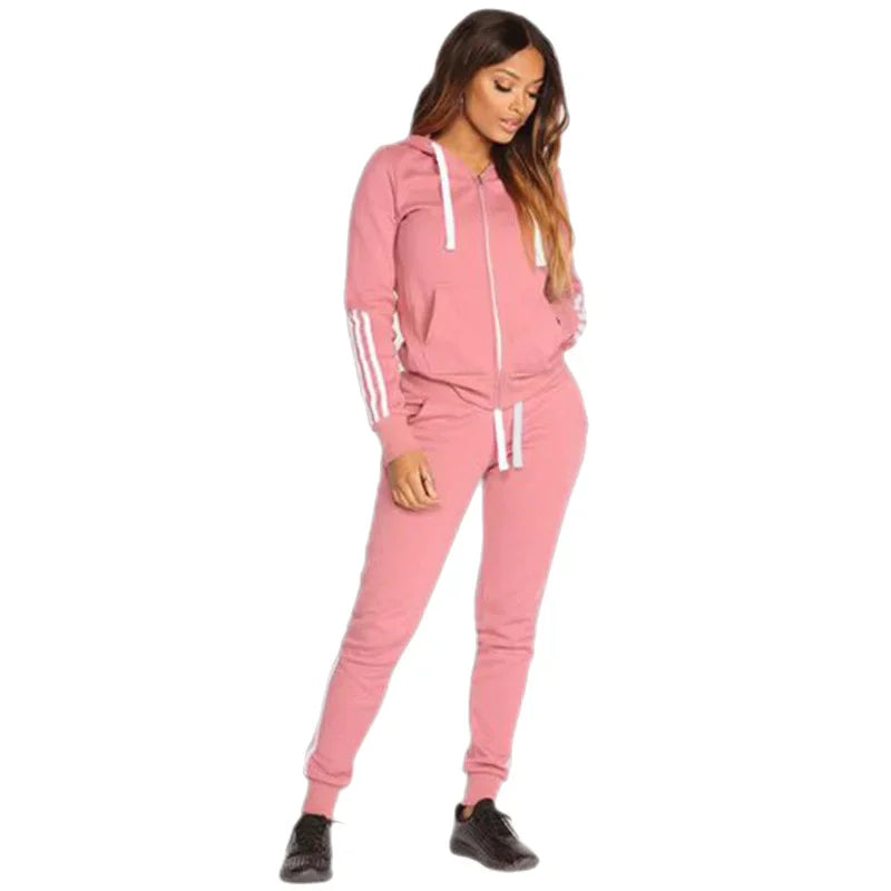 2024 Spring Autumn Women Sweatshirt Set Solid Color Casual Zipper Hoodies Daily Gym Jogging 2 Pieces Set New Woman Pant Sets