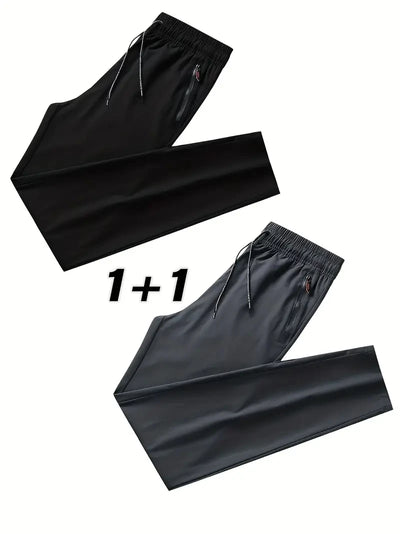 2 Pieces Men's Casual Pants Stretch Elastic Waist Jogger Korean C