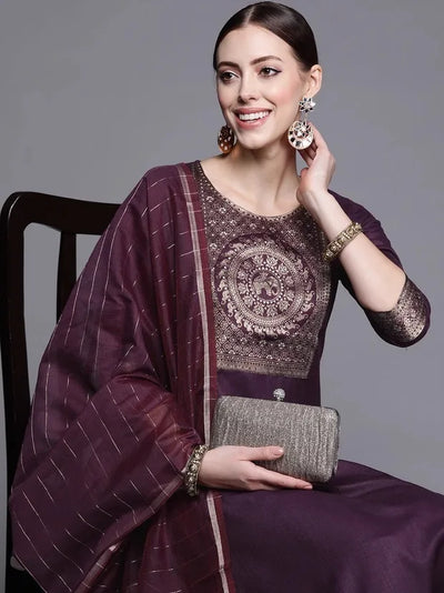Traditional Indian Clothing 3-piece Jacquard Set And A Medium Length Cotton Blend Set In Purple Indian Saree Indian Sari