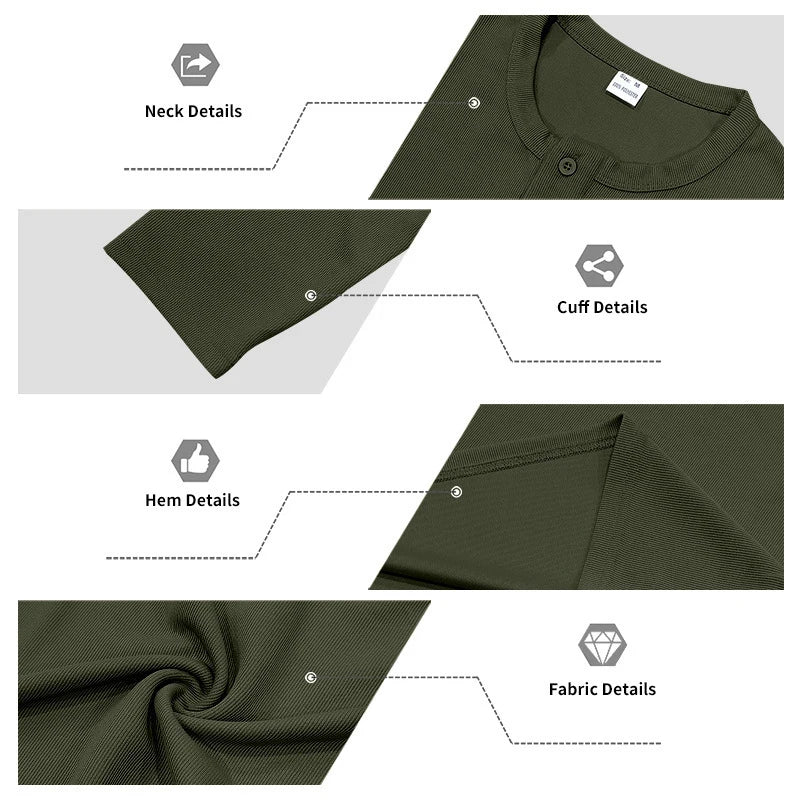 Stylish Men's Long Sleeve Henley Shirts Spring Autumn Daily Casual Solid Color Pullover Tops Mens Fashion Texture Ribbed T Shirt
