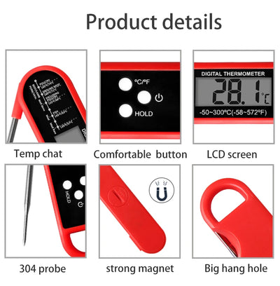 Instant Read Meat Thermometer Stainless Steel Kitchen Cooking Bbq Digital Meat Thermometer With Probe