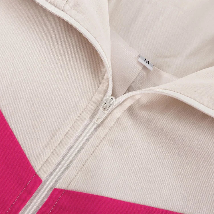 Spring Autumn Street Jumper Two Piece Set Women Long Sleeve Zipper Jacket+Patchwork Hip-Hop Sports Pant Suit Loose Women Outfit