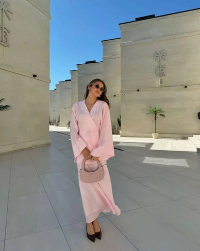 Women's Clothing 2025 Summer New Solid Color V-neck Tie Long Sleeve Cardigan High Waist Skirt Set
