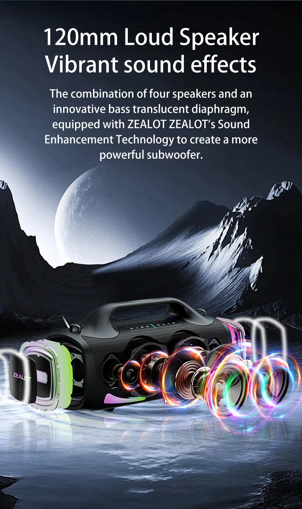 Zealot S79 100W Wireless speaker, Outdoor Portable Subwoofer Speaker, Hifi Sound quality,Dual Pairing, Fast Charging,24000mAh.