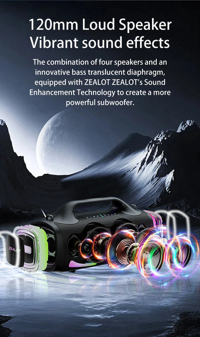 Zealot S79 100W Wireless speaker, Outdoor Portable Subwoofer Speaker, Hifi Sound quality,Dual Pairing, Fast Charging,24000mAh.