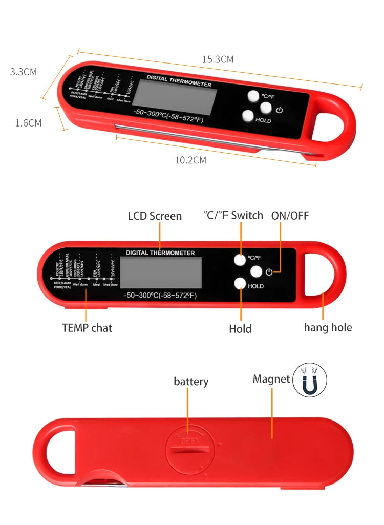 Instant Read Meat Thermometer Stainless Steel Kitchen Cooking Bbq Digital Meat Thermometer With Probe