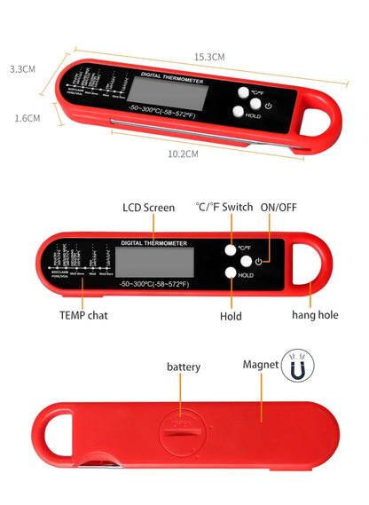 Instant Read Meat Thermometer Stainless Steel Kitchen Cooking Bbq Digital Meat Thermometer With Probe