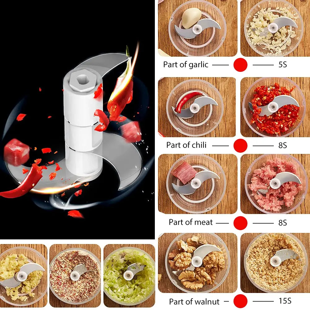 300ML Electric Garlic Chopper USB Charging Food Vegetable Meat Crusher Stainless Steel Mini Chili Garlic Masher Kitchen Gadgets