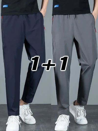 2 Pieces Men's Casual Pants Stretch Elastic Waist Jogger Korean C