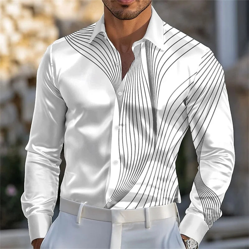 Men's Abstract Liquid Art Satin Shirt Fashion Casual Vacation Summer Spring Autumn Lapel Long Sleeve Shirt Pink Blue Gold Green