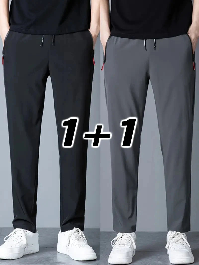 2 Pieces Men's Casual Pants Stretch Elastic Waist Jogger Korean C