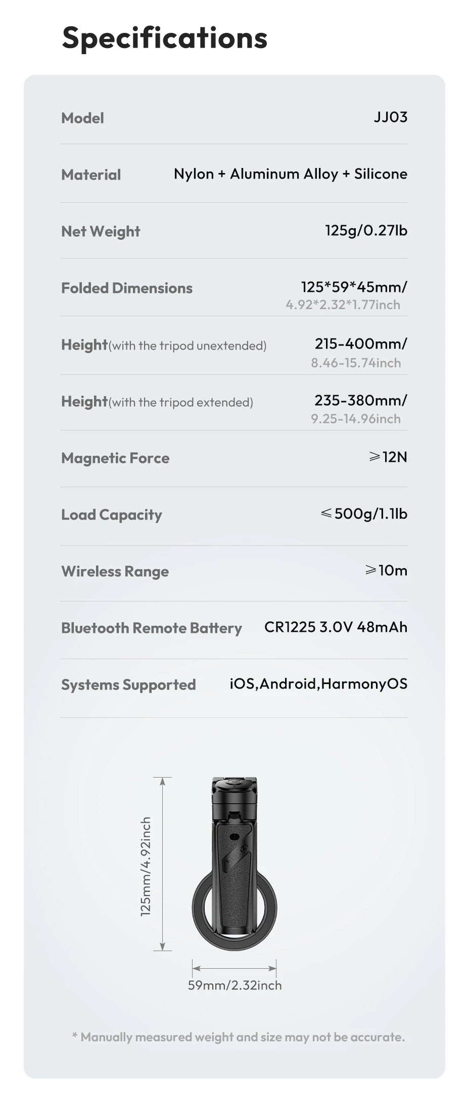 Ulanzi JJ03 Magnetic Phone Tripod Wireless Phone Grip Selfie Stick Desktop Tripod for iPhone 16 15 14 13 Pro Pro Max