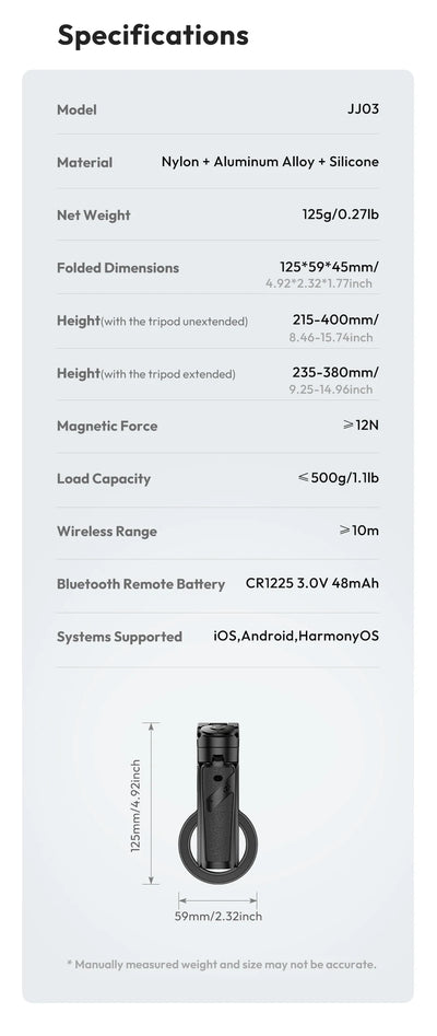 Ulanzi JJ03 Magnetic Phone Tripod Wireless Phone Grip Selfie Stick Desktop Tripod for iPhone 16 15 14 13 Pro Pro Max