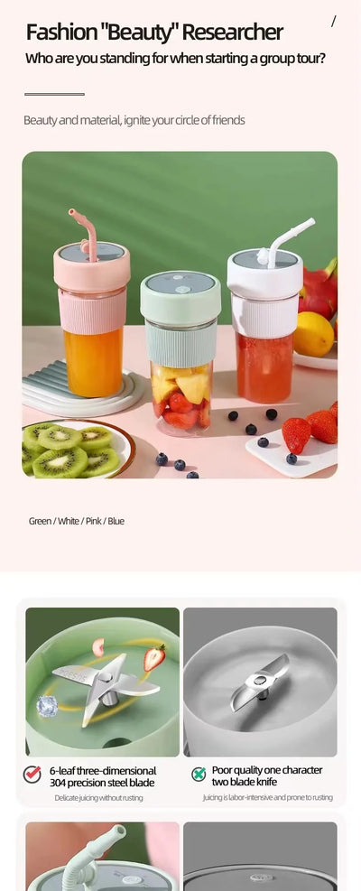 New Electric Fresh Juicer Powerful Crushed Ice Wireless Mini Portable Blender Bottle Juice Extractors Smoothie Mixer Cup