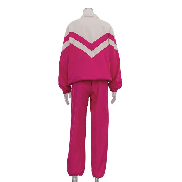 Spring Autumn Street Jumper Two Piece Set Women Long Sleeve Zipper Jacket+Patchwork Hip-Hop Sports Pant Suit Loose Women Outfit