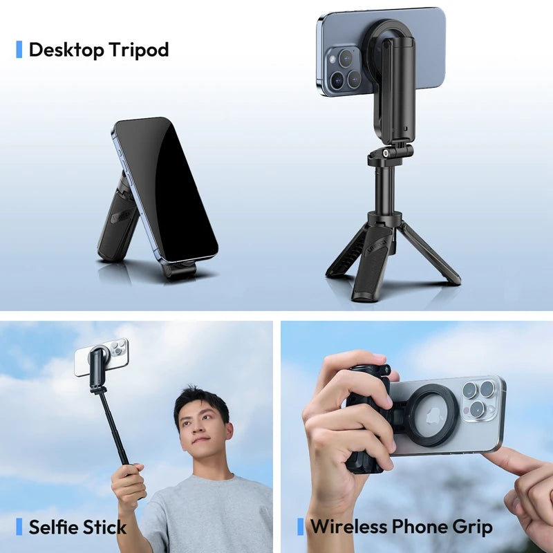 Ulanzi JJ03 Magnetic Phone Tripod Wireless Phone Grip Selfie Stick Desktop Tripod for iPhone 16 15 14 13 Pro Pro Max