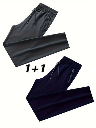 2 Pieces Men's Casual Pants Stretch Elastic Waist Jogger Korean C