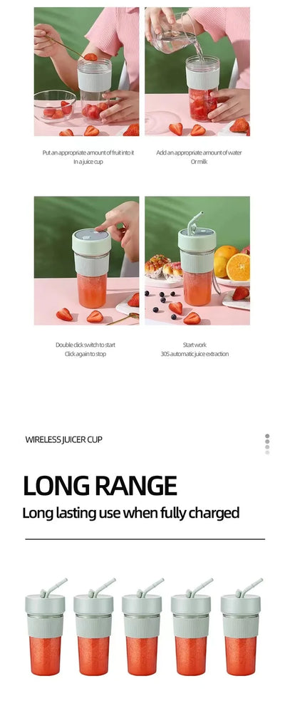 New Electric Fresh Juicer Powerful Crushed Ice Wireless Mini Portable Blender Bottle Juice Extractors Smoothie Mixer Cup
