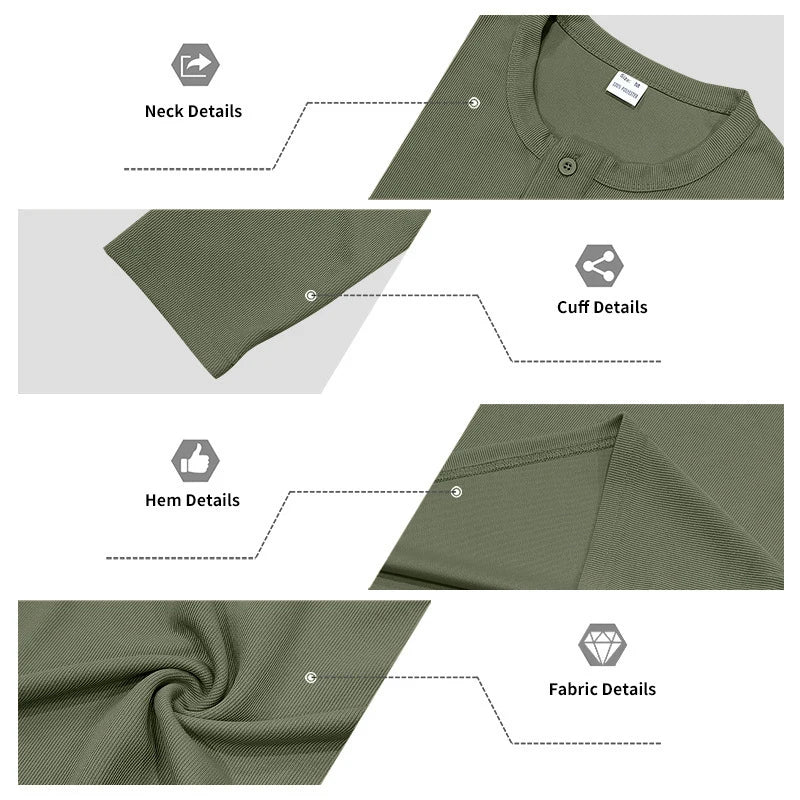 Stylish Men's Long Sleeve Henley Shirts Spring Autumn Daily Casual Solid Color Pullover Tops Mens Fashion Texture Ribbed T Shirt