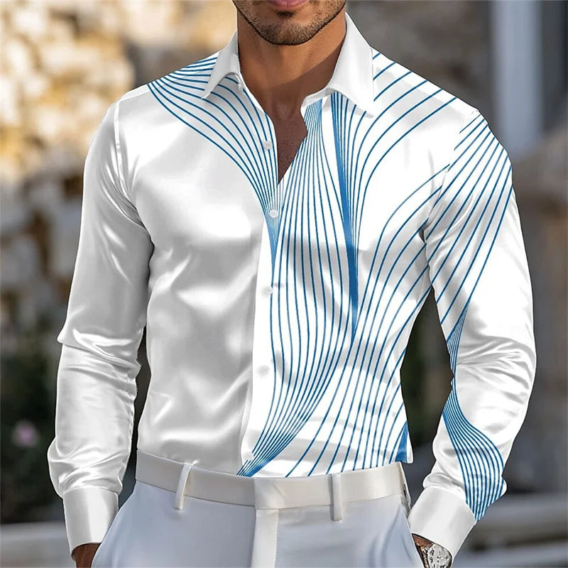 Men's Abstract Liquid Art Satin Shirt Fashion Casual Vacation Summer Spring Autumn Lapel Long Sleeve Shirt Pink Blue Gold Green