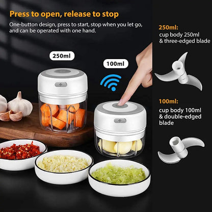 300ML Electric Garlic Chopper USB Charging Food Vegetable Meat Crusher Stainless Steel Mini Chili Garlic Masher Kitchen Gadgets
