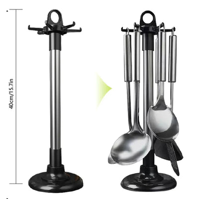 Kitchen Rotary Storage Rack Rotatable Kitchenware Organizer Hooks Spatula Spoon Knife Storage cabinet Kitchen Accessories