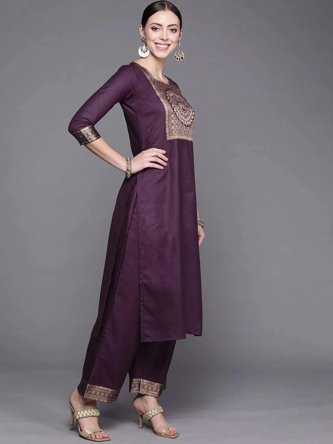 Traditional Indian Clothing 3-piece Jacquard Set And A Medium Length Cotton Blend Set In Purple Indian Saree Indian Sari