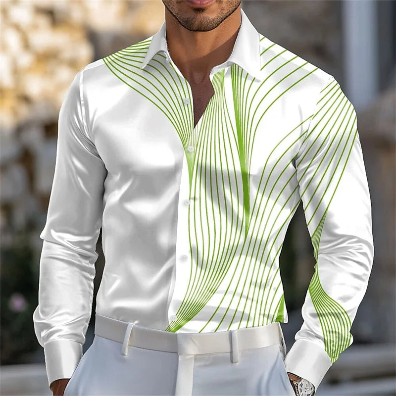 Men's Abstract Liquid Art Satin Shirt Fashion Casual Vacation Summer Spring Autumn Lapel Long Sleeve Shirt Pink Blue Gold Green