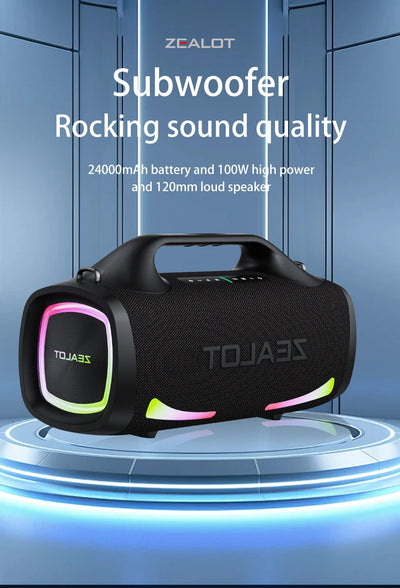 Zealot S79 100W Wireless speaker, Outdoor Portable Subwoofer Speaker, Hifi Sound quality,Dual Pairing, Fast Charging,24000mAh.
