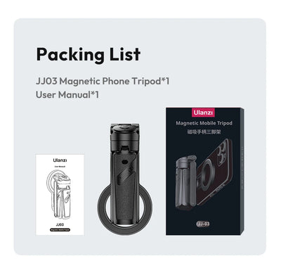 Ulanzi JJ03 Magnetic Phone Tripod Wireless Phone Grip Selfie Stick Desktop Tripod for iPhone 16 15 14 13 Pro Pro Max
