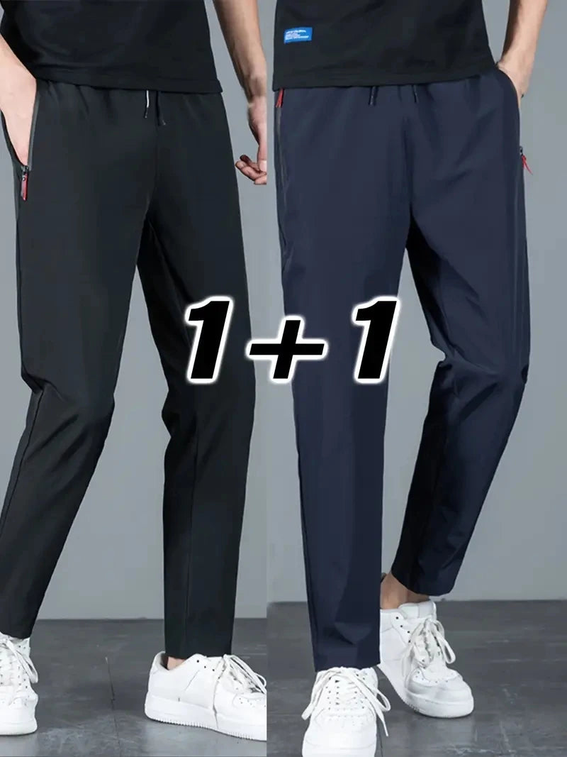 2 Pieces Men's Casual Pants Stretch Elastic Waist Jogger Korean C