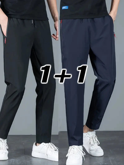 2 Pieces Men's Casual Pants Stretch Elastic Waist Jogger Korean C