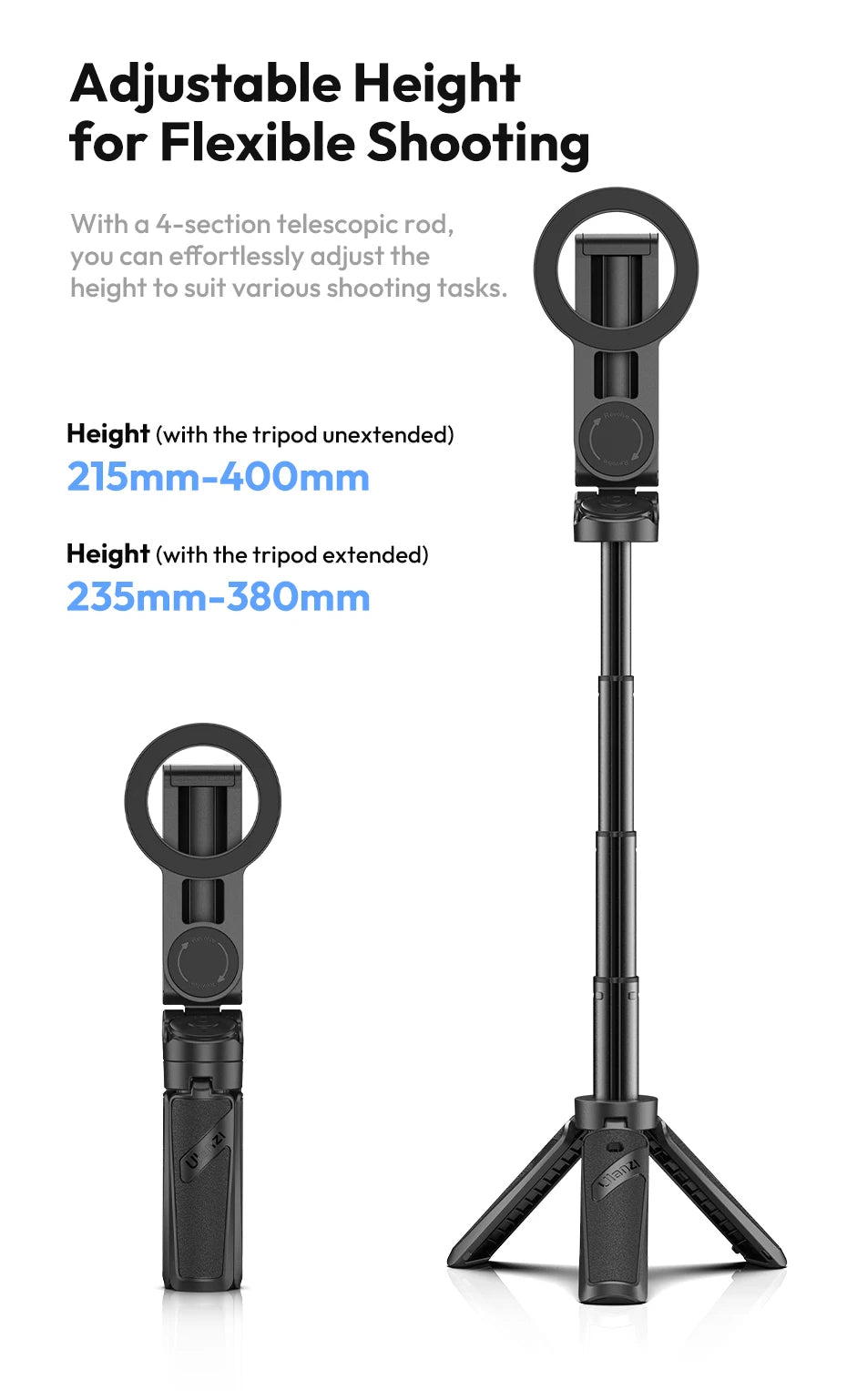 Ulanzi JJ03 Magnetic Phone Tripod Wireless Phone Grip Selfie Stick Desktop Tripod for iPhone 16 15 14 13 Pro Pro Max