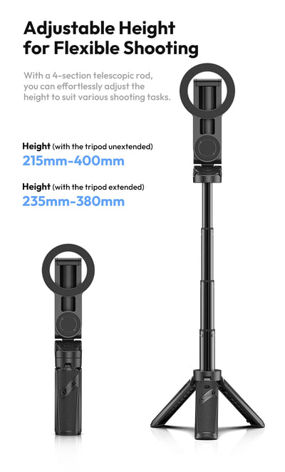 Ulanzi JJ03 Magnetic Phone Tripod Wireless Phone Grip Selfie Stick Desktop Tripod for iPhone 16 15 14 13 Pro Pro Max
