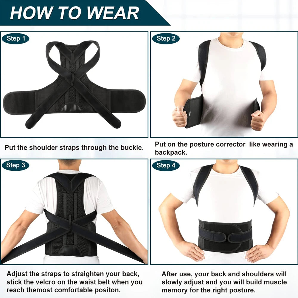 Back Brace Posture Corrector – Adjustable Support for Men & Women