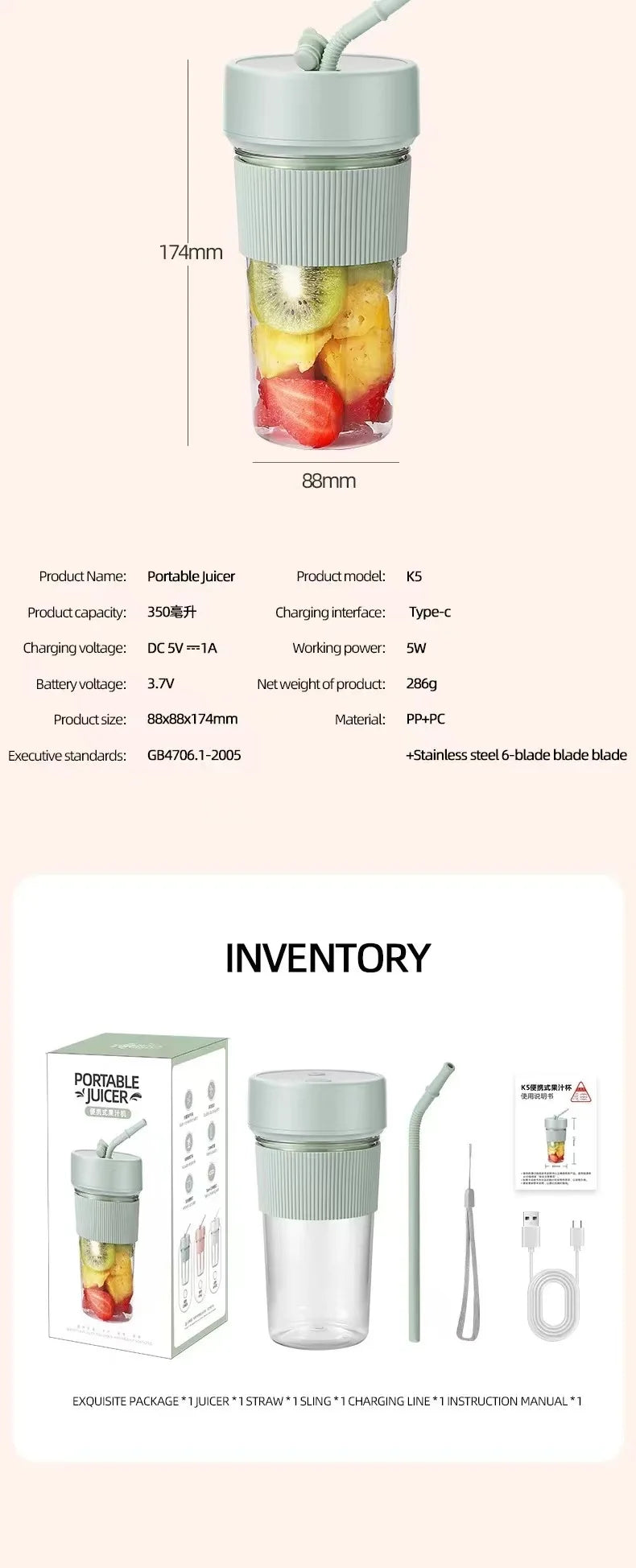 New Electric Fresh Juicer Powerful Crushed Ice Wireless Mini Portable Blender Bottle Juice Extractors Smoothie Mixer Cup