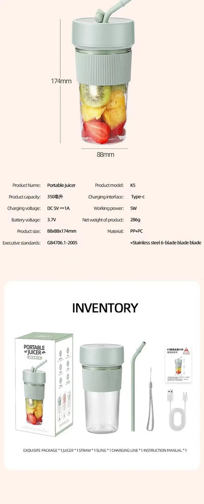 New Electric Fresh Juicer Powerful Crushed Ice Wireless Mini Portable Blender Bottle Juice Extractors Smoothie Mixer Cup