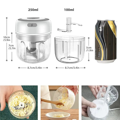300ML Electric Garlic Chopper USB Charging Food Vegetable Meat Crusher Stainless Steel Mini Chili Garlic Masher Kitchen Gadgets