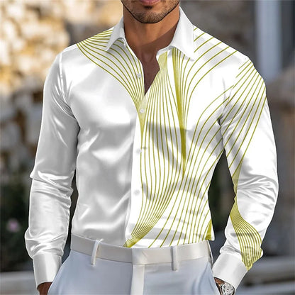 Men's Abstract Liquid Art Satin Shirt Fashion Casual Vacation Summer Spring Autumn Lapel Long Sleeve Shirt Pink Blue Gold Green