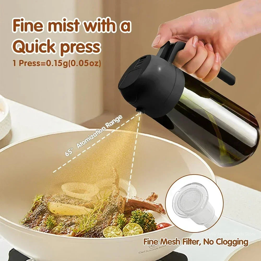 2 in 1 Olive Oil Dispenser Bottle 470ml Light-Blocking Dark Oil Sprayer for Cooking for Kitchen Dark Green Glass Oil Bottle