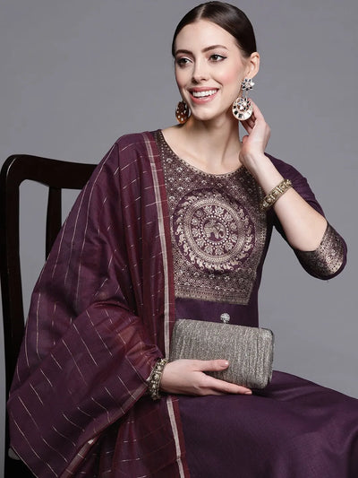 Traditional Indian Clothing 3-piece Jacquard Set And A Medium Length Cotton Blend Set In Purple Indian Saree Indian Sari