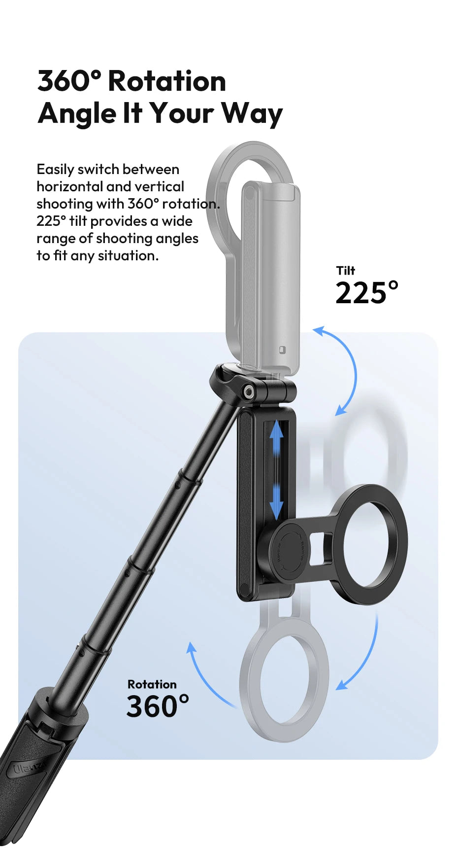 Ulanzi JJ03 Magnetic Phone Tripod Wireless Phone Grip Selfie Stick Desktop Tripod for iPhone 16 15 14 13 Pro Pro Max