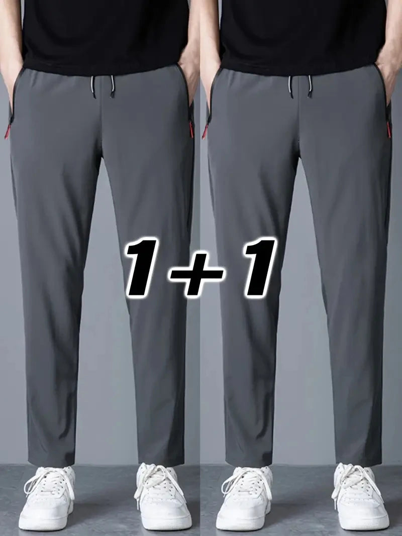 2 Pieces Men's Casual Pants Stretch Elastic Waist Jogger Korean C