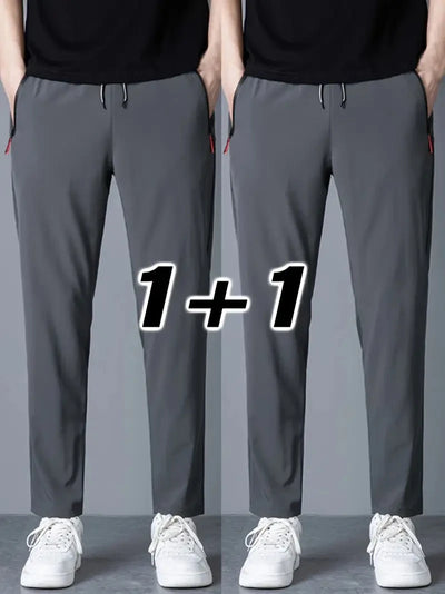 2 Pieces Men's Casual Pants Stretch Elastic Waist Jogger Korean C