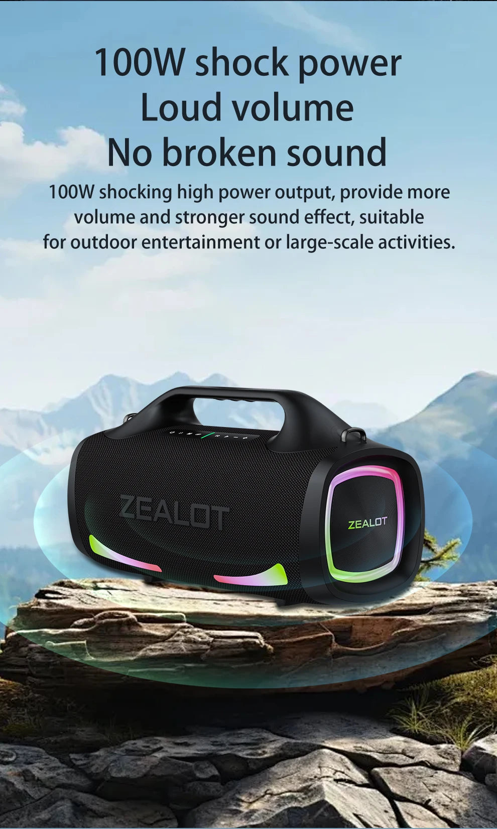 Zealot S79 100W Wireless speaker, Outdoor Portable Subwoofer Speaker, Hifi Sound quality,Dual Pairing, Fast Charging,24000mAh.
