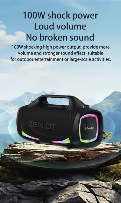 Zealot S79 100W Wireless speaker, Outdoor Portable Subwoofer Speaker, Hifi Sound quality,Dual Pairing, Fast Charging,24000mAh.