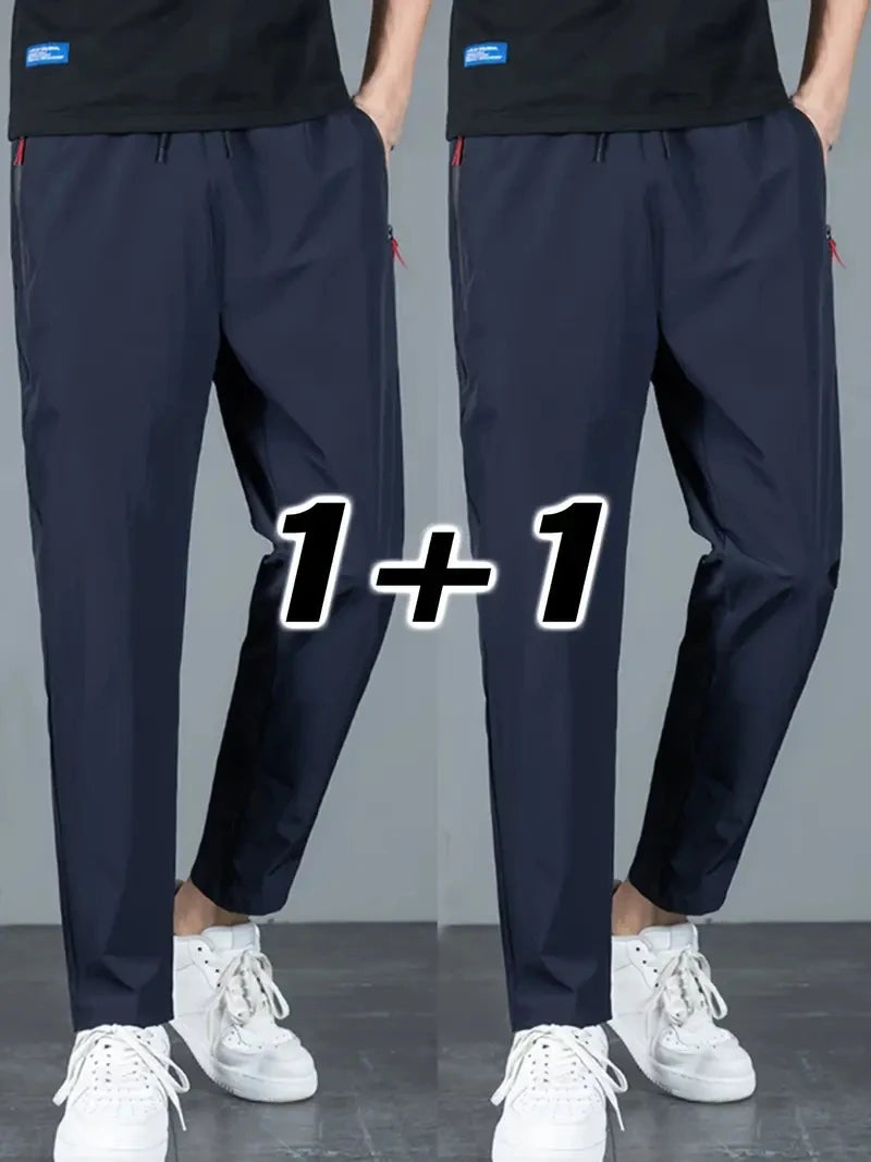 2 Pieces Men's Casual Pants Stretch Elastic Waist Jogger Korean C