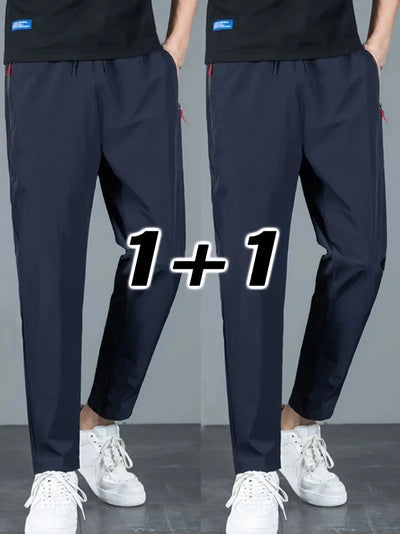 2 Pieces Men's Casual Pants Stretch Elastic Waist Jogger Korean C